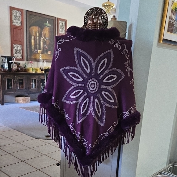 Pinklicious Purple Poncho with Fringe - Picture 9 of 16
